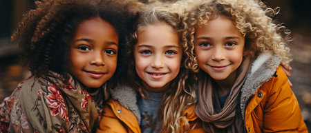 Together, three multicultural girlsの素材
