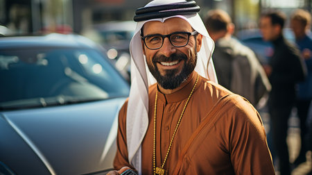 smiling wealthy Arab in the cityの素材