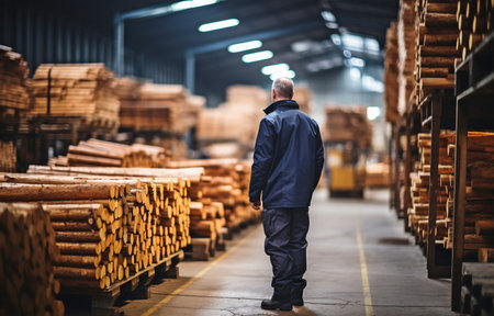 picking raw wood for a partner, a carpenter or warehouse workerの素材