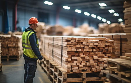picking raw wood for a partner, a carpenter or warehouse workerの素材