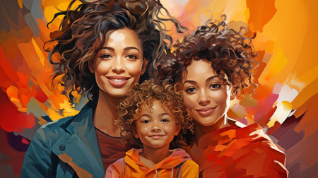 a pair of colourful mums who are pleased of their child homosexual, queer, and bisexualの素材