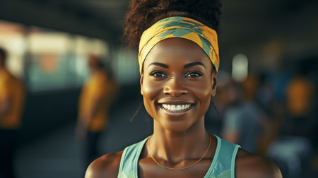 African female athlete or sportsperson's smiling face demonstrates fitnessの素材