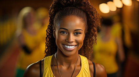 African female athlete or sportsperson's smiling face demonstrates fitnessの素材