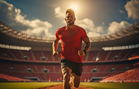 Athlete relaxing while posing on the trackの素材