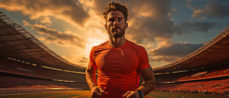 Athlete relaxing while posing on the trackの素材