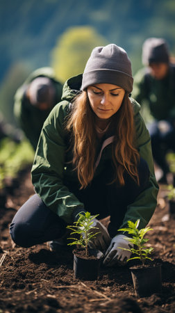 Reforestation of the forest is being done by a group of volunteers.の素材