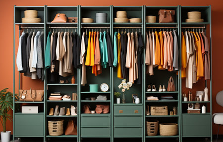 large wardrobe filled with various clothing and accessoriesの素材