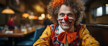 A guy clown practising at home before his performanceの素材