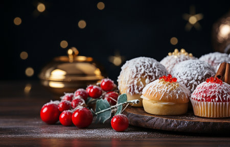 American Christmas candies against a black backdrop. customary cuisine. Idea of winter vacationsの素材