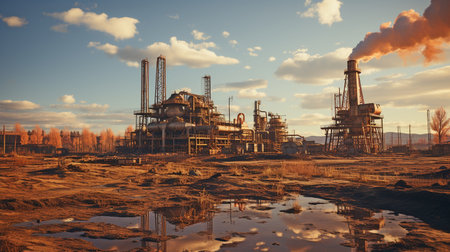 An oil pump in operation, drawing oil out of the ground. fossil energyの素材