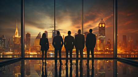 snippets of some businesspeople against the backdrop of a contemporary cityの素材