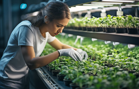 Researchers in the field of biosciences employ digital technologies to examine plant genomes and cultivate plants in agricultural farms.の素材