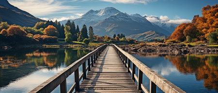 Mountain view from the other side of the river bridgeの素材