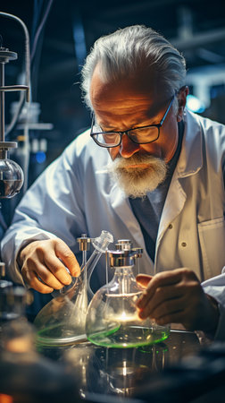 Man scientist extracting CBD oil from cannabis for a medical science lab. Oil extracted from hemp Laboratory Thin Film Distillation Machineの素材
