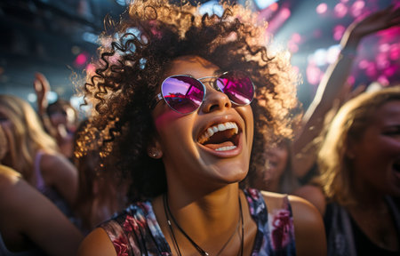 Teenagers enjoying a discotheque party in a nightclub while dancingの素材