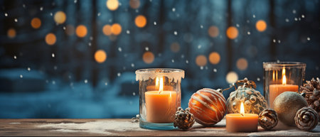 theme for the winter holidays and celebrations: advent candle on the window sill at night,の素材