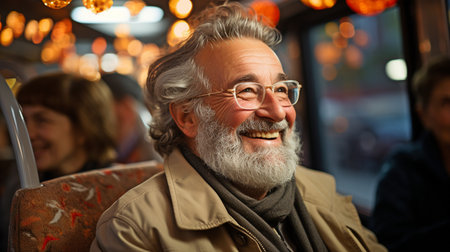 Elderly folks are boarding the bus.の素材
