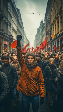 large-scale protest gatherings in the city's streetsの素材