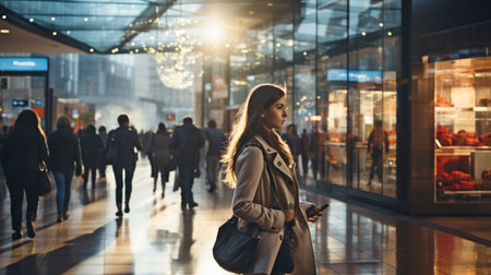 deliberate blurring of a person's picture in a shopping centreの素材