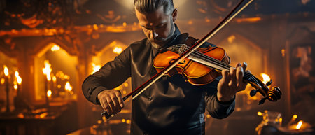 A musician performing in a pub or restaurant while wearing a jacketの素材