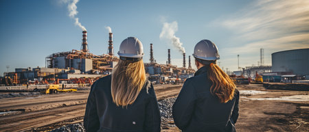 Workers in nuclear power plants, both men and women, are in charge of project buildingの素材