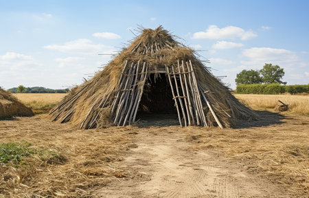 Rural areas with wooden archery bases made from strawの素材