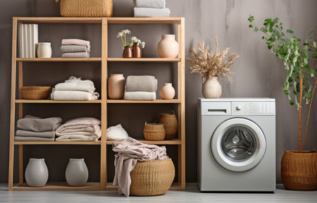 In the laundry area is the washing machine. minimalistic modern home decorの素材