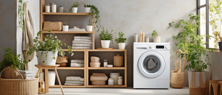 In the laundry area is the washing machine. minimalistic modern home decorの素材