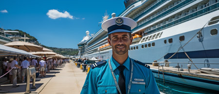 The crew of a cruise ship at work.の素材