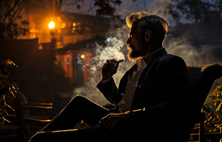 Guy puffing on a cigarette. Shadowplayの素材