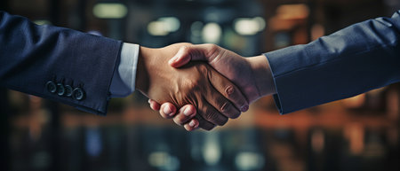businessman shaking hands to demonstrate cooperation during a merger or acquisitionの素材
