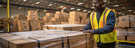 Workers at warehouses transporting shipmentsの素材