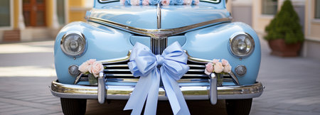 Wedding ribbon dÃ©cor on a classic vehicleの素材