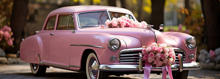 Wedding ribbon dÃ©cor on a classic vehicleの素材