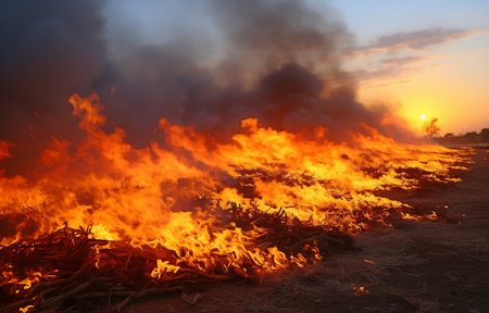 The heat and wind are what fuel the fire.の素材