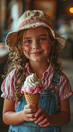 Smiling young girl with an ice cream coneの素材