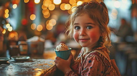 Smiling young girl with an ice cream coneの素材