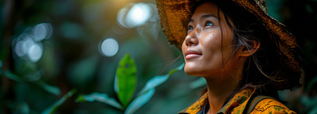Asian engineer woman, smiling outside and facing solar panels in support of sustainability, ecology, and renewable energy. Photovoltaic specialist, in the field and content in this construction site portrait,の素材