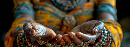 close-up of a Hispanic woman's handsの素材