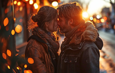 picture of two men sharing a kiss in the streetの素材