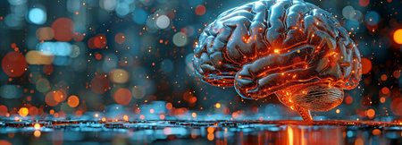An abstract depiction of technology and the human brain combiningの素材
