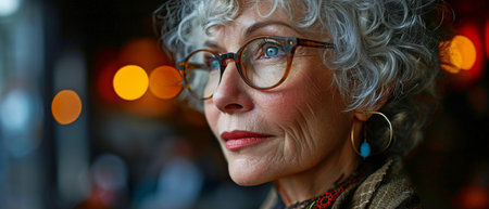 Senior businesswoman with enthusiasm glancing away in the officeの素材