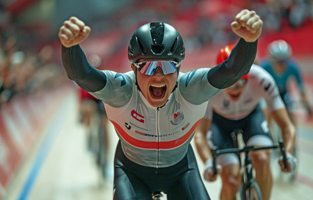 Track riders having fun in the velodromeの素材