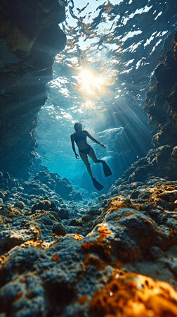 A swimmer plunging into the waterの素材