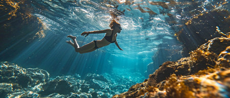 A swimmer plunging into the waterの素材