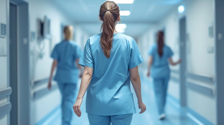 In a hospital room, nurses and doctors are doing rounds.の素材