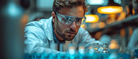 College students in a science lab setting conducting an experimentの素材