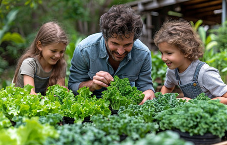 Backyard vegetable garden family gardeningの素材