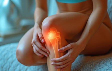 women experiencing discomfort in their knee jointsの素材