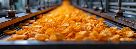 Production line for potato chips in a food processing facility. snack machine filling machines,の素材